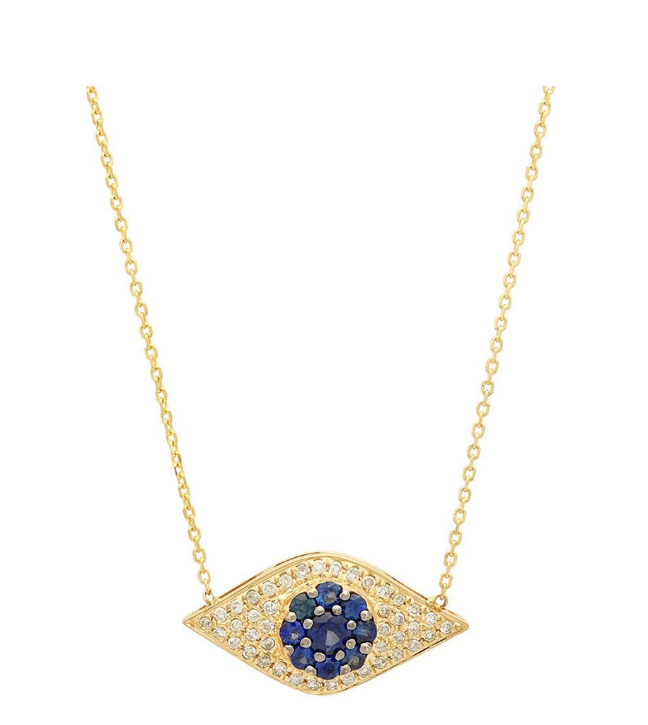14K Gold Diamond Blue Sapphire Evil Eye Necklace