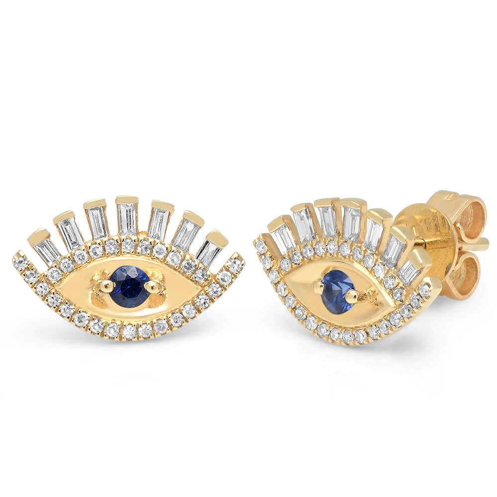 14K Gold Diamond and Sapphire Blink Evil Eye Studs