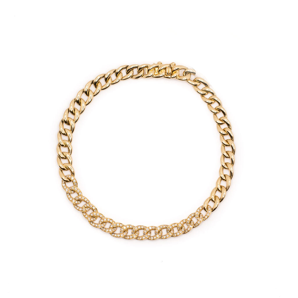 14K Gold Diamond Curb Chain Bracelet