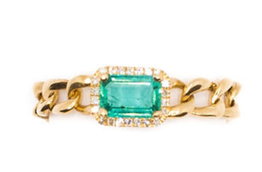 14K Gold Emerald & Diamond Chain Ring