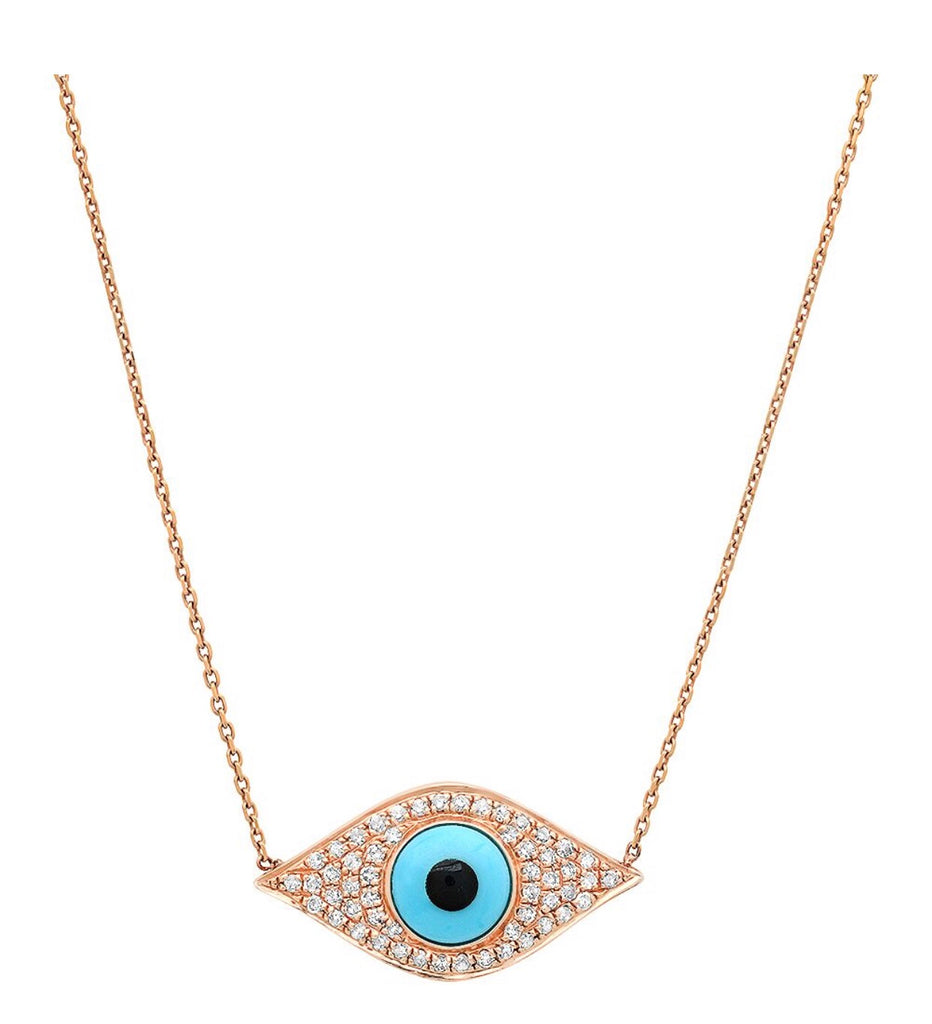 14K Gold Turquoise Diamond Evil Eye Necklace