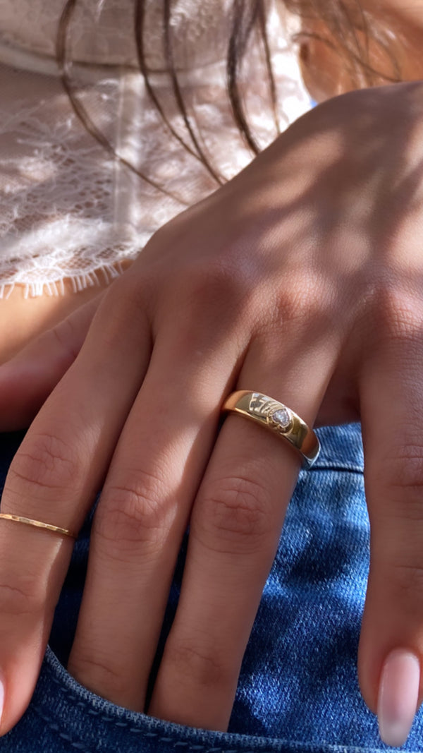 14K Gold Heart Shape Diamond Thick Ring