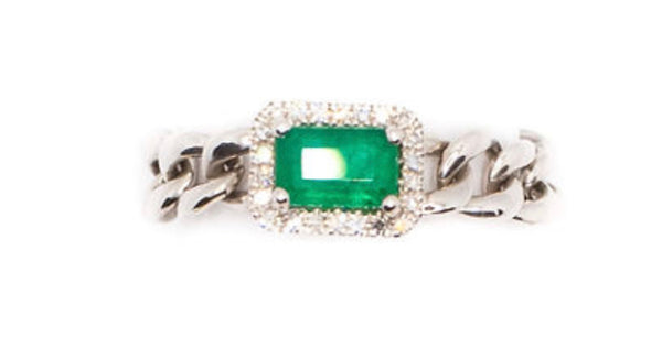 14K Gold Emerald & Diamond Chain Ring
