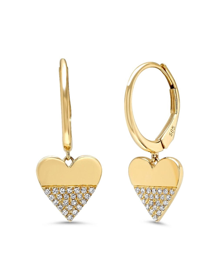 14K Gold Diamond Heart Charm Huggies