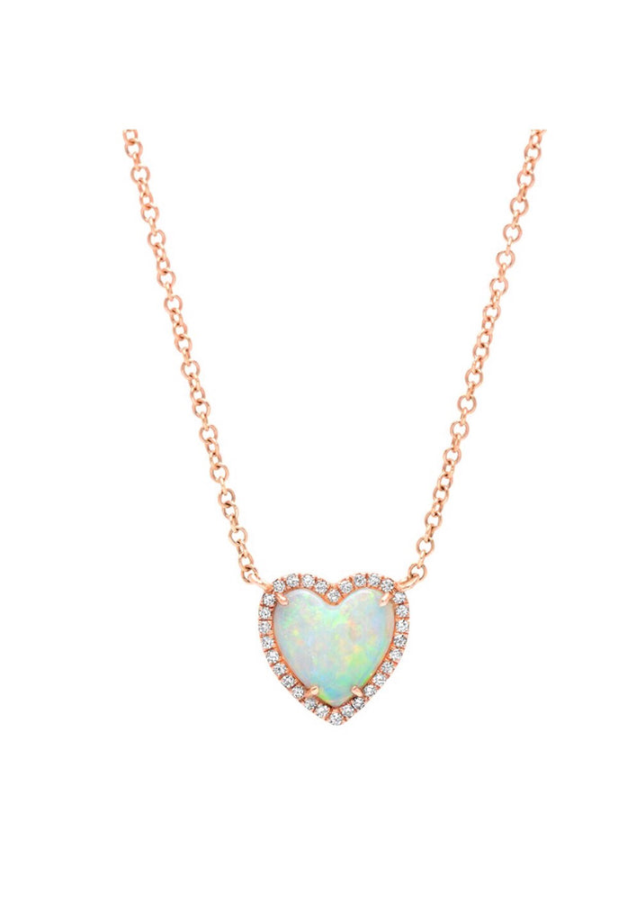 14K Rose Gold Opal Diamond Heart Necklace