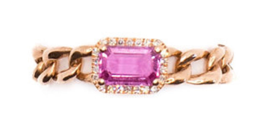 14K Gold Pink Sapphire & Diamond Chain Ring