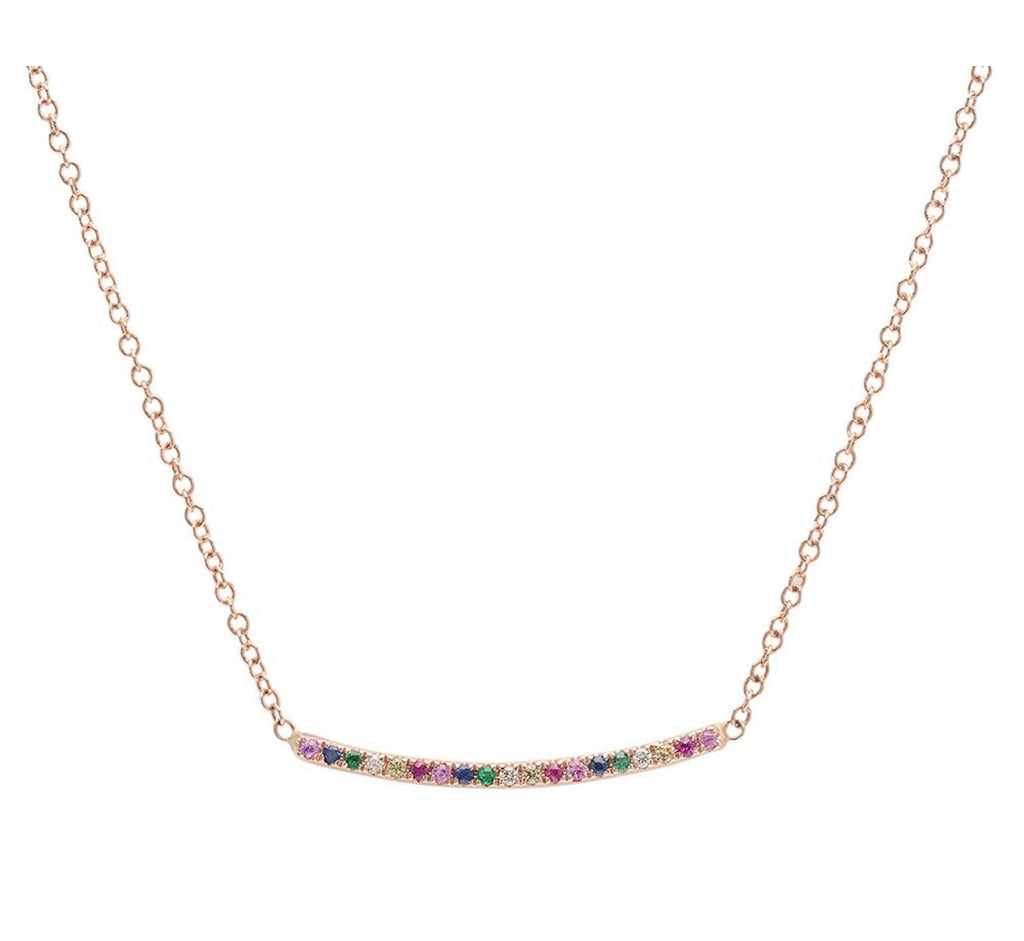 14K Gold Rainbow Sapphire Bar Necklace