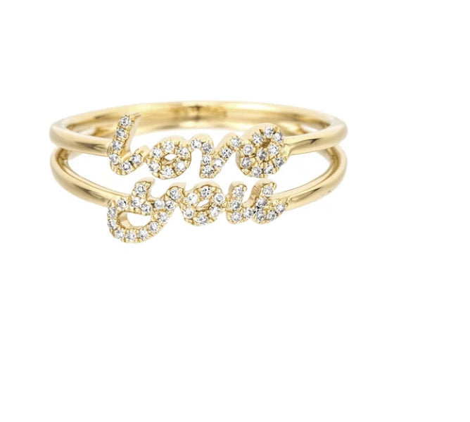 14K Gold Diamond LOVE YOU Ring