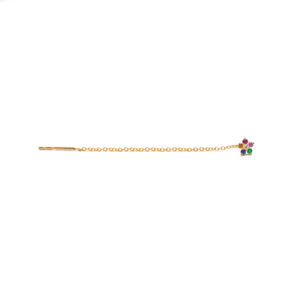 14K Gold Rainbow sapphire Flower Ear Threader Stud