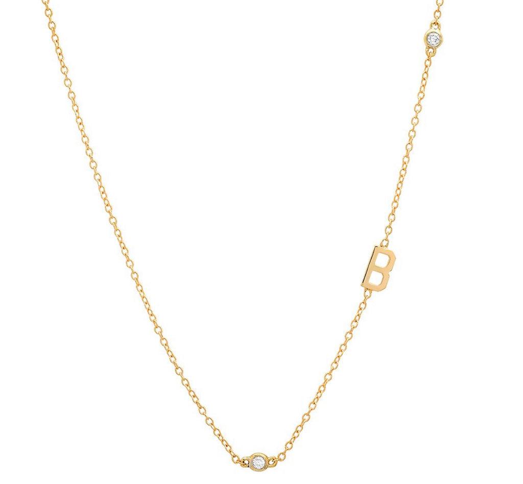 14K Gold Diamond Bezel Initial Necklace