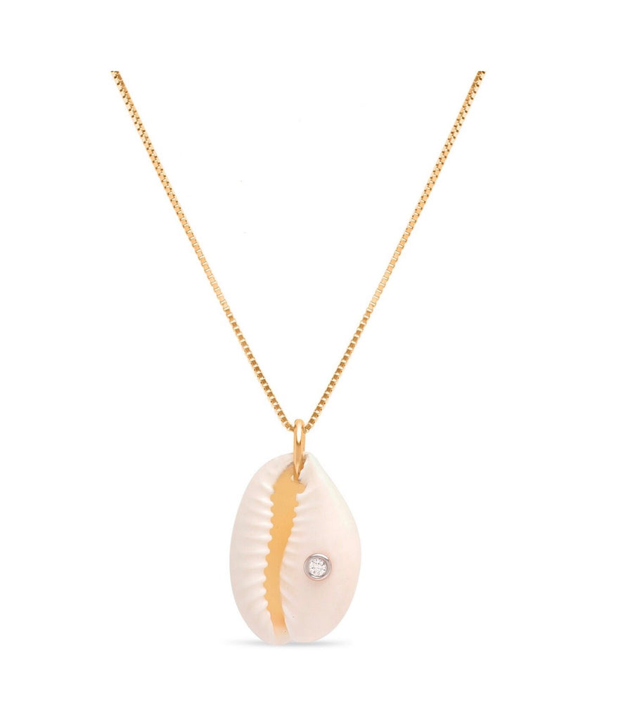 14K Gold Diamond Cowrie Shell Necklace