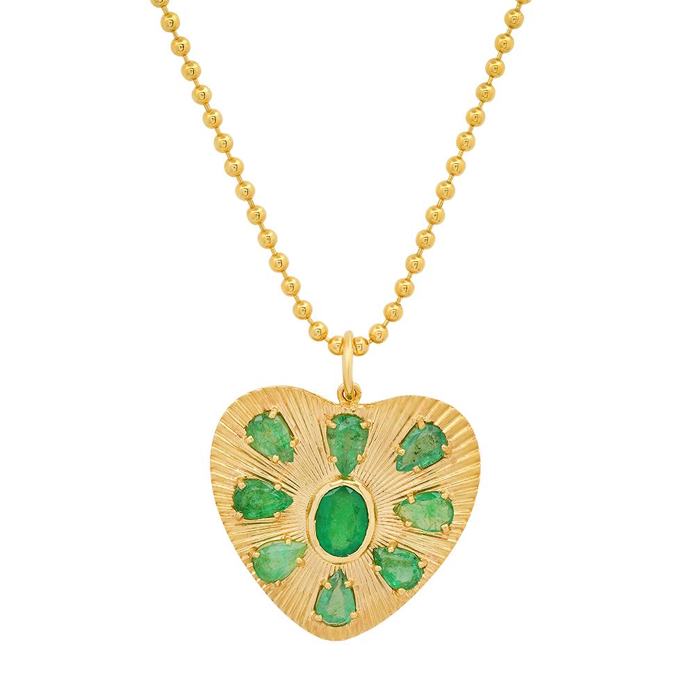 14k Gold Vintage Inspired Fluted Emerald Heart Charm