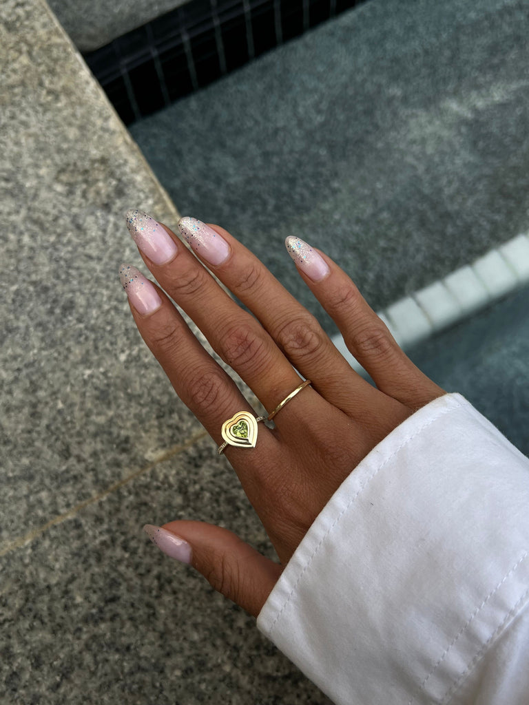 14K Yellow Gold Peridot Ring in Heart Setting with Diamonds