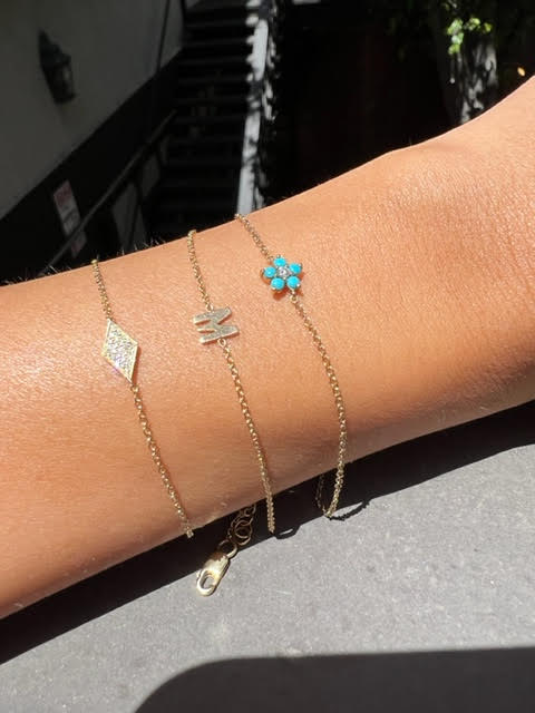 14K Gold Turquoise Diamond Flower Bracelet