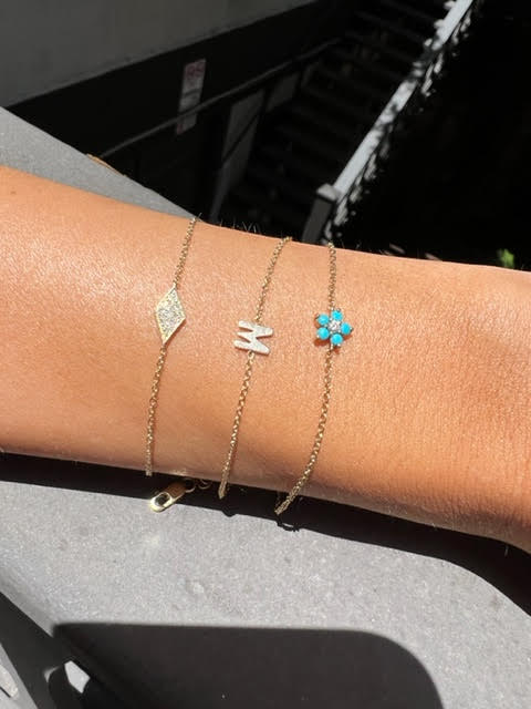 14K Gold Turquoise Diamond Flower Bracelet