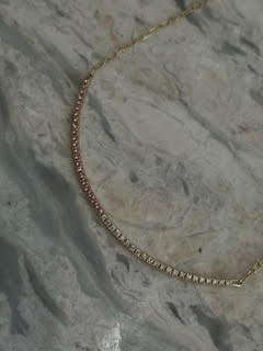 14k Gold Pink Sapphire and Diamond Tennis Necklace