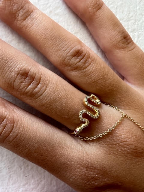 14k Yellow Gold Diamond and Ruby Snake Ring