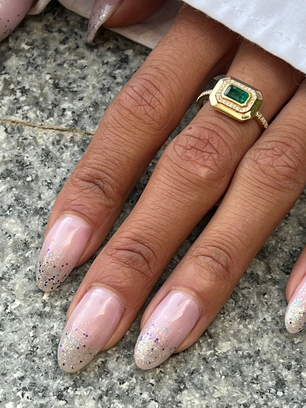 14k Yellow Gold Emerald and Diamond Baguette Ring
