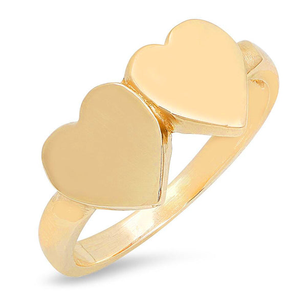 14K Gold Double Heart Signet Ring (Choose from 3 Styles)